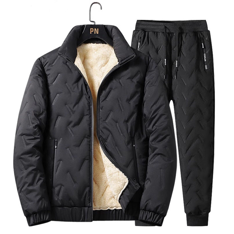 Men's Thickened Fleece Warm Turn-Down Collar Zipper Jacket Pants