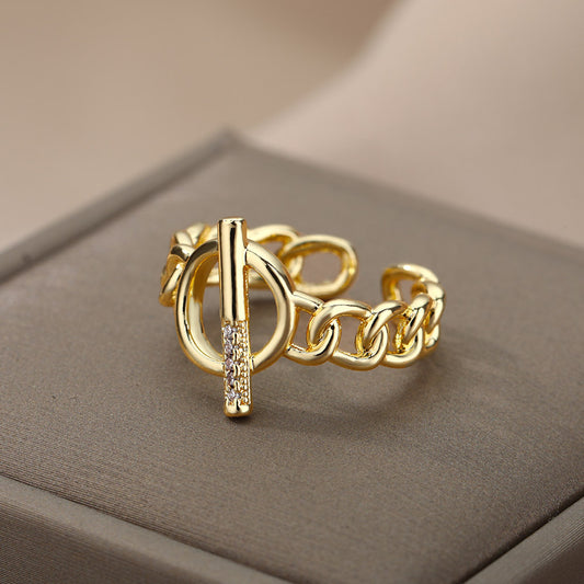 Simple And Stylish Micro-set Zirconia OT Buckle Design Open Ring