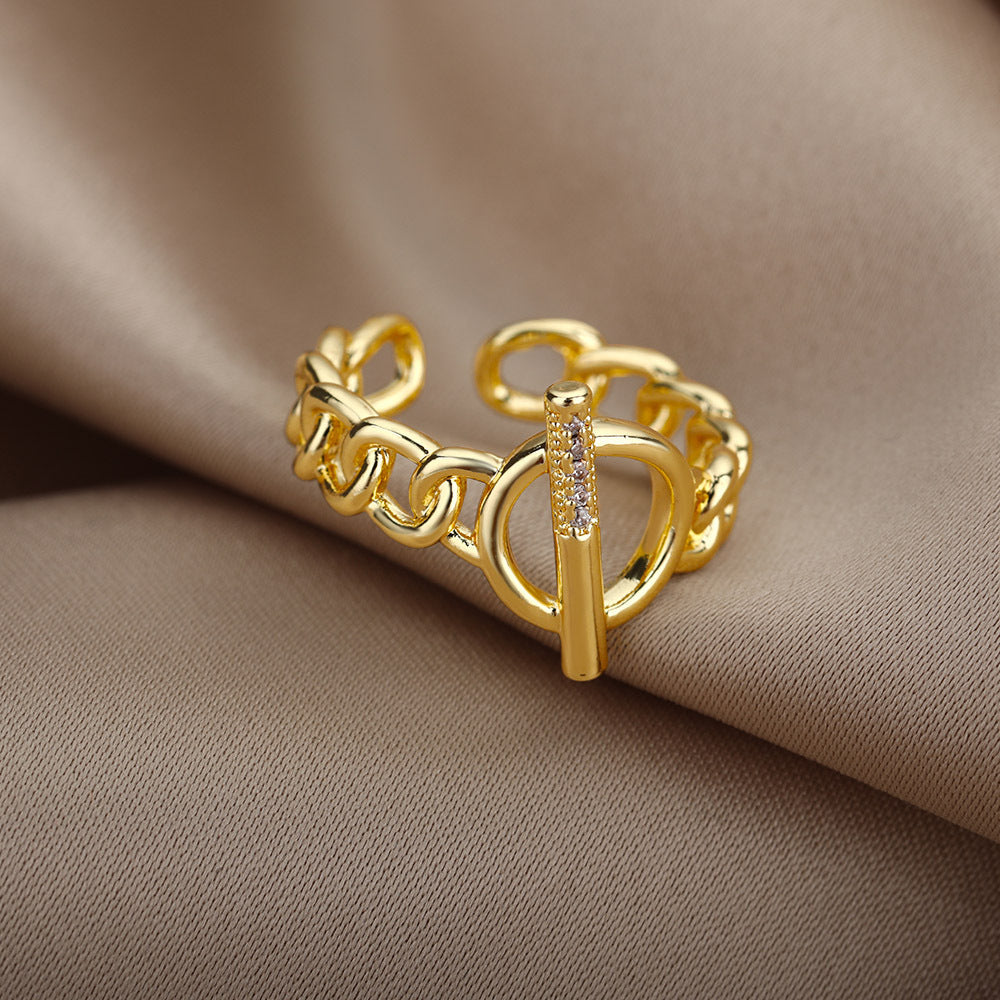 Simple And Stylish Micro-set Zirconia OT Buckle Design Open Ring