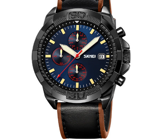 Belt Three Eyes And Six Needles Timing Quartz Wrist British Watch