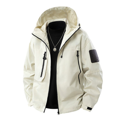 Spring New Men's Windbreaker Jacket Korean Slim Hooded Shoulder Patch Outdoor Jacket Trendy