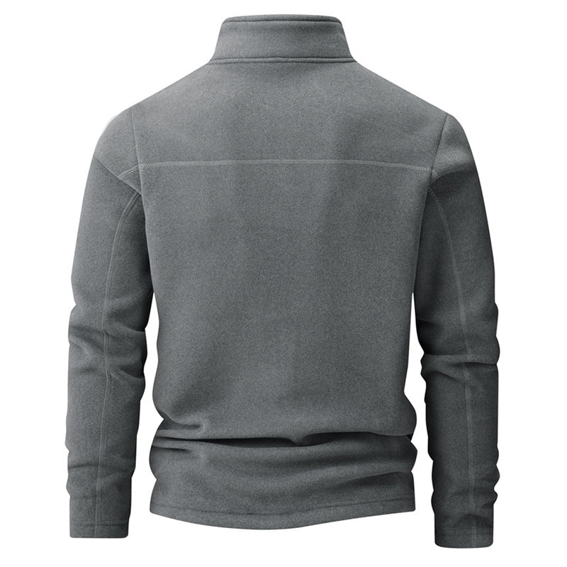 Men's Stand Collar Half-zip Long Sleeve Fleece Sweatshirt