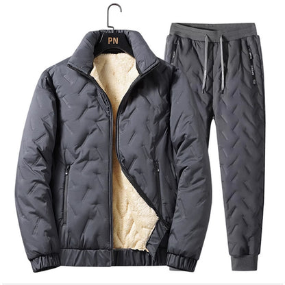Men's Thickened Fleece Warm Turn-Down Collar Zipper Jacket Pants