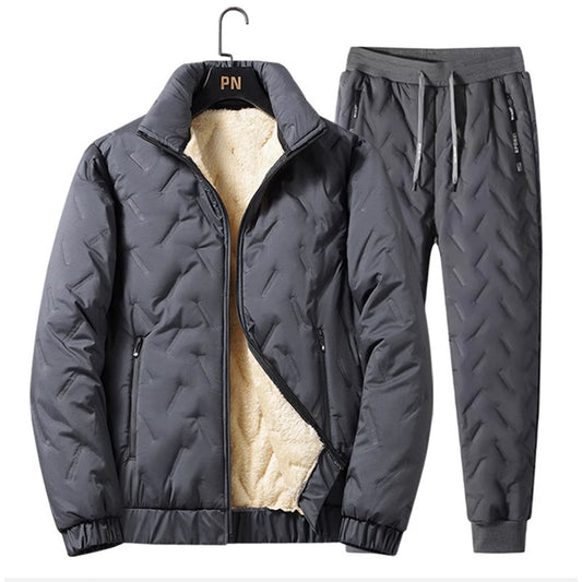 Men's Thickened Fleece Warm Turn-Down Collar Zipper Jacket Pants