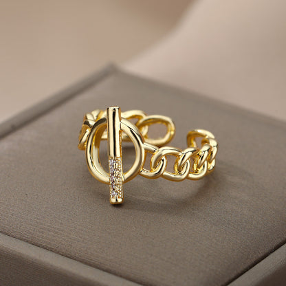 Simple And Stylish Micro-set Zirconia OT Buckle Design Open Ring