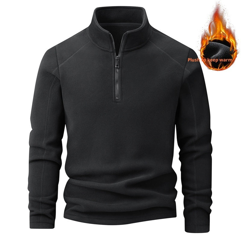 Men's Stand Collar Half-zip Long Sleeve Fleece Sweatshirt