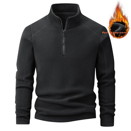 Men's Stand Collar Half-zip Long Sleeve Fleece Sweatshirt